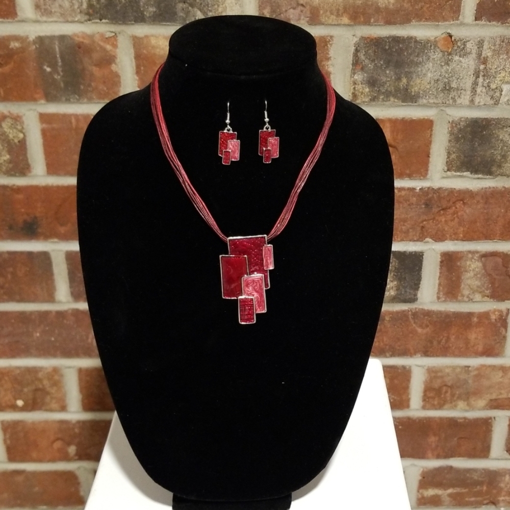 Pink and Red Necklace and Earrings